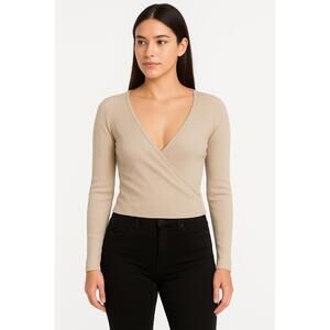 Leith Womens Wrap Long Sleeve V Neck Ribbed Layered Versatile Trendy Cozy